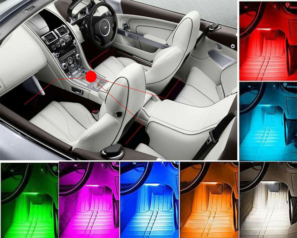 4x 9 LED Remote Control Colorful RGB Car Interior Floor Atmosphere Light Strip