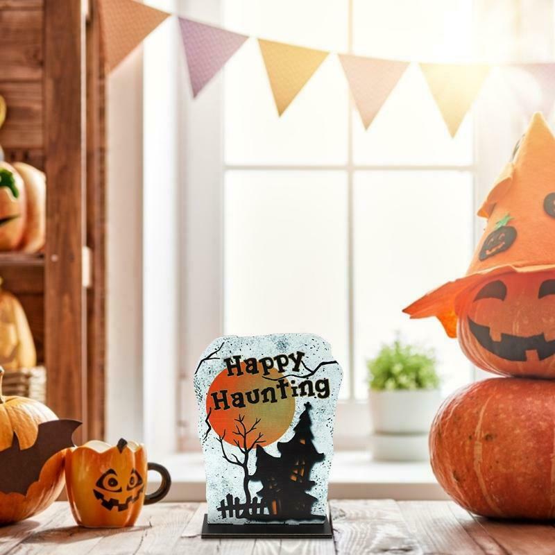 Happy Haunting Tombstone Wooden Sign Halloween Table Topper Decoration Ornament