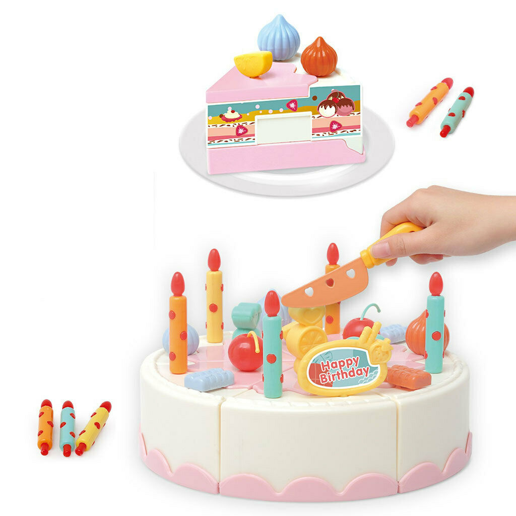 40PCS Realistic Deluxe Plastic Play Cutting Cake with Candles Creative DIY
