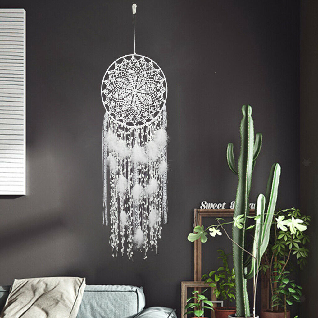 Handmade White Dream Catcher Large Circular with Feather Pendant Ornament