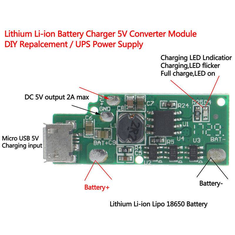 DC5V Micro USB 18650 3.7V Lithium Li-ion Battery Charger DIY Module Power Sup Tt