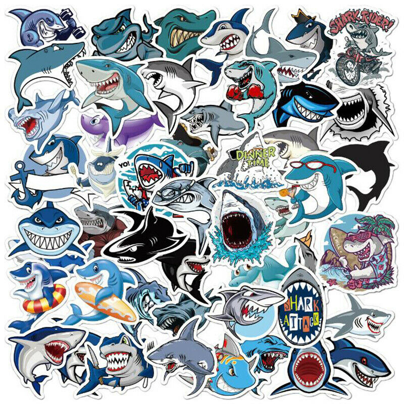 50Pcs Cute Animal Shark Stickers Laptop Skateboard Luggage Guitar Stickers T Fx