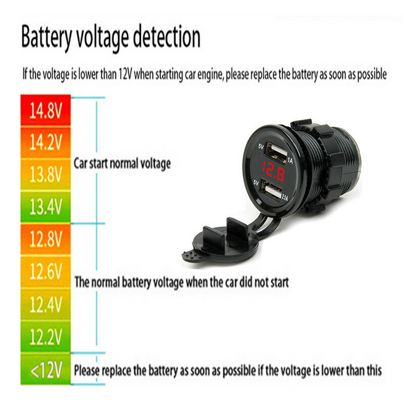 12V DC Motorcycle Car 3.1A Dual USB LED Charger Socket Voltage Voltmeter Panel C