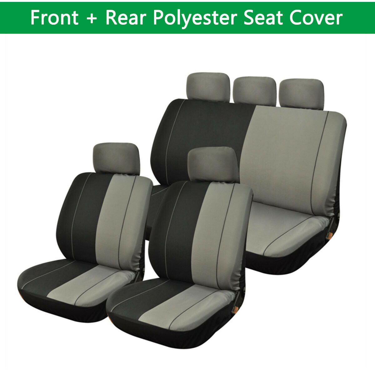 Universal  Front + Rear 5-seat Car Seat Cover Polyester Foam Cushion Mat Grey