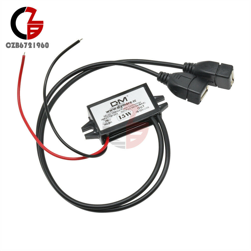 5PCS 12V to 5V 3A Dual USB Power Adapter Converter Waterproof Car Charger Cable