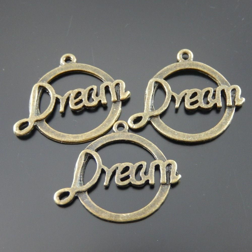 40 pcs Antiqued Bronze Round Circle Dream Charm Alloy Pendant Findings 22*17*1mm