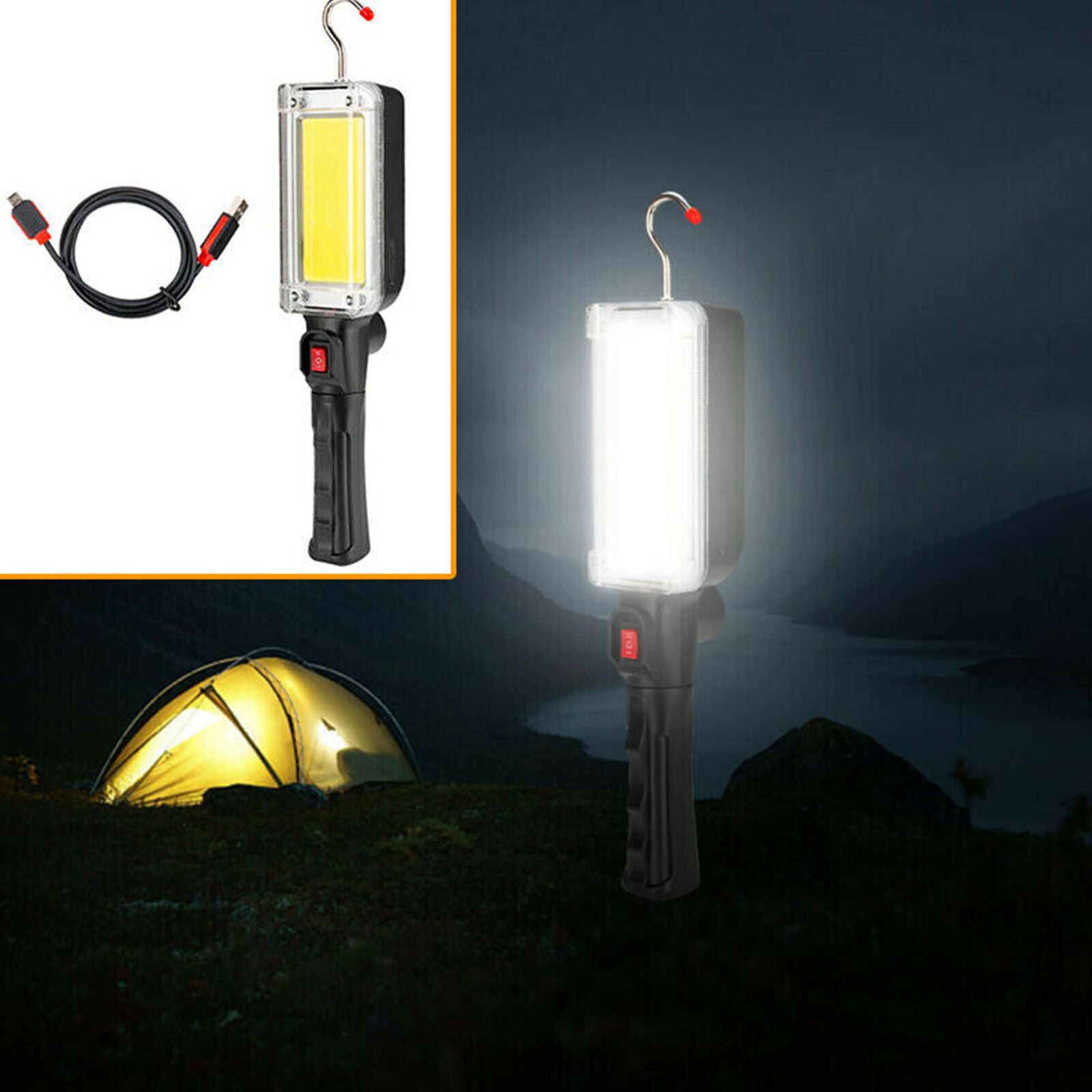 USB Rechargeable COB LED   Flashlight Work Light Magnetic Camping Lamp Torch