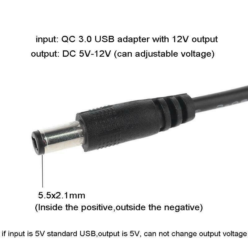 QC3.0 USB to 5V-12V Adjustable Voltage 5.5x2.1mm Power Cable for WiFi Router LED