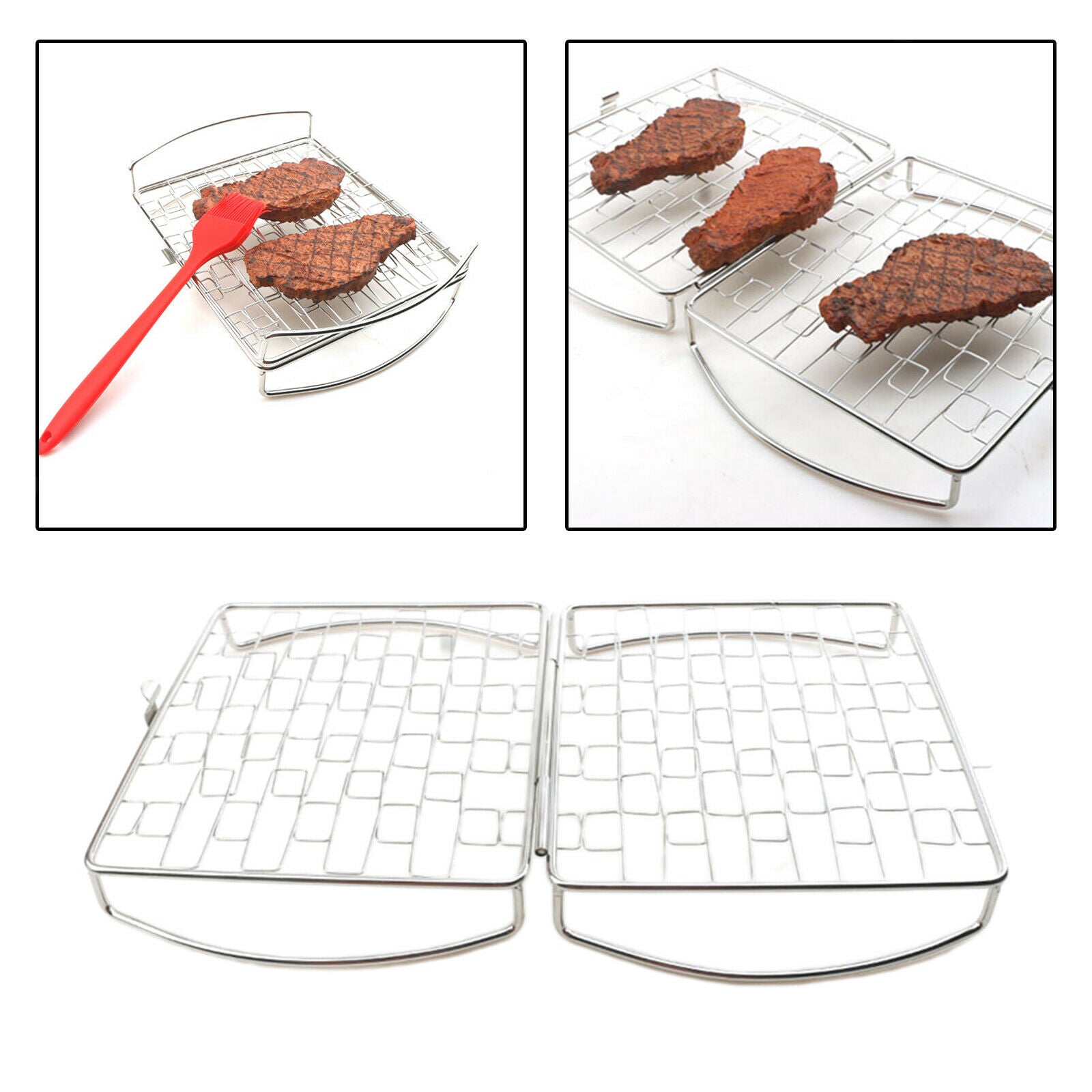 Portable Barbecue Grilling Basket Fish Meat Steak Foldable Grill Net Tool