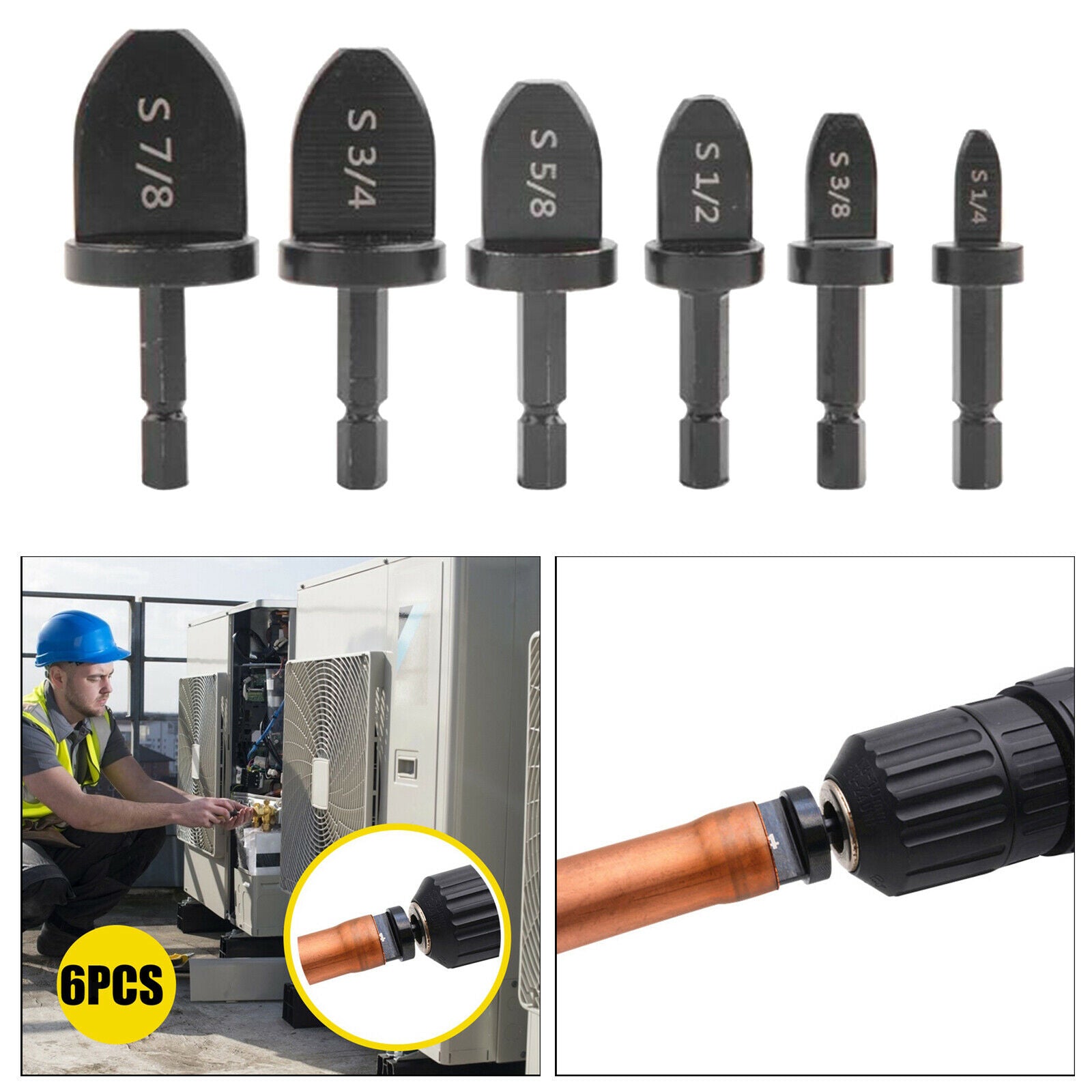 6pcs Swaging Tool Drill Bit Set Multifunction Copper Pipe Flaring Tool