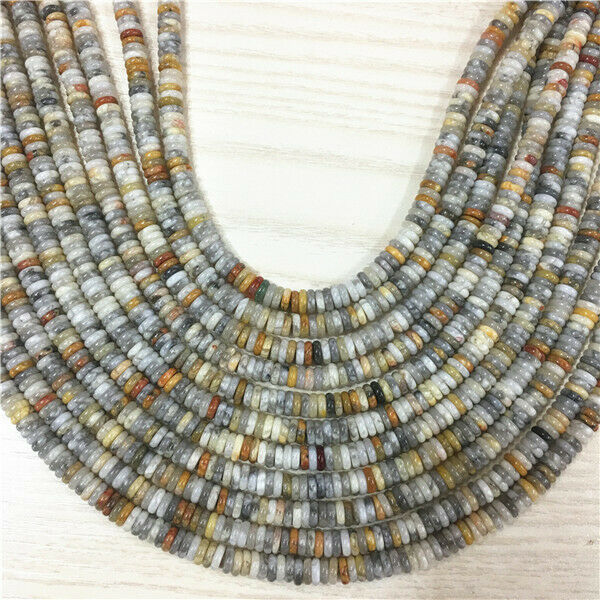1 Strand 6x2mm Gray Crazy Lace Agate Heishi Disc Round Spacer Beads 15.5" HH388