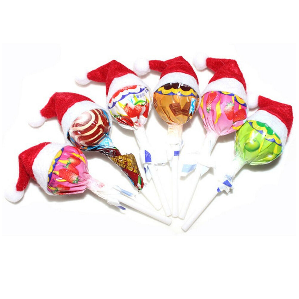 12Pcs New Mini Santa Hat Lollipop Cover Wraps Tops Toppers Christmas Decor.l8