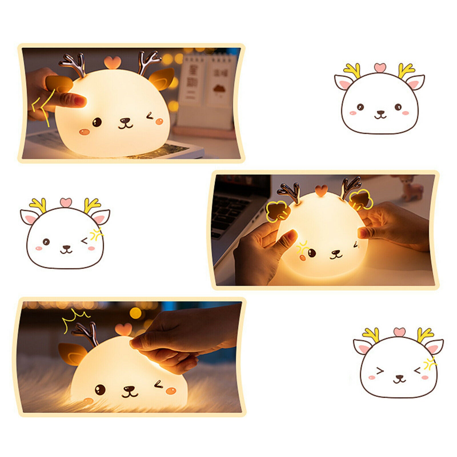 USB Cartoon Deer Silicone Night Light Touch Sensor Lamp Nightlight Kid Decor