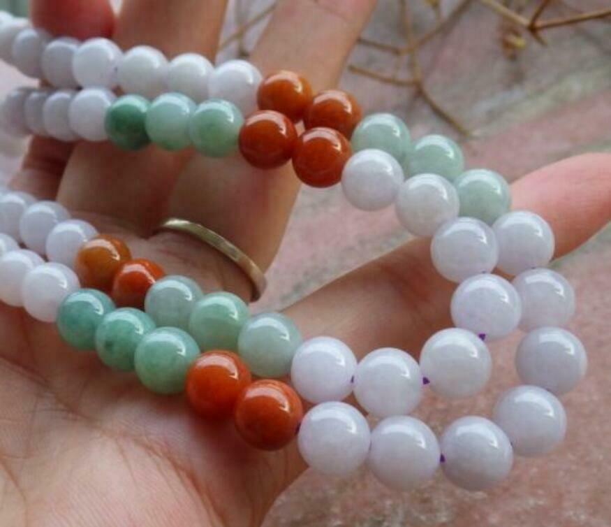 1pcs Certified Natural 8MM 3 Color A JADE Jadeite Round Beads Necklace 20"