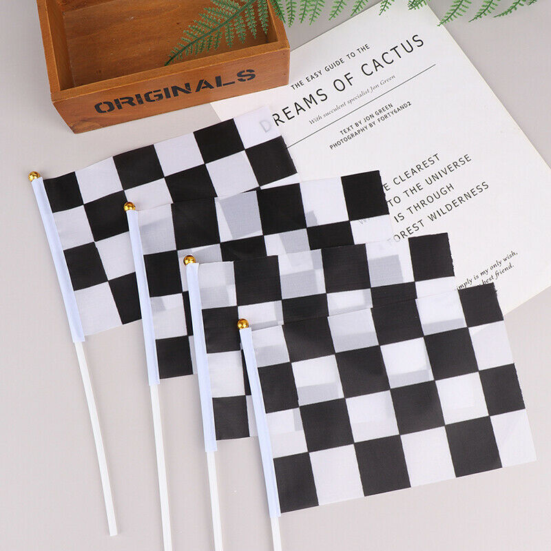 10Pcs Black And White Square Hand Flag Racer Waving Flag Racing Flags Car F DF