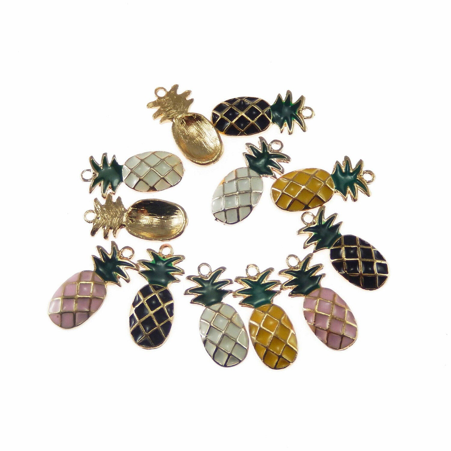 8 pcs Assorted Pineapple Charm Enamel Fruit Pendant Bracelet DIY Jewelry 25x11mm