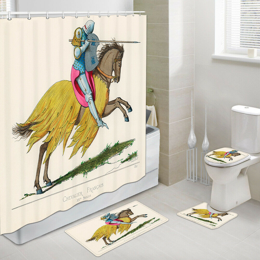 Knight In The World Shower Curtain Set Bath Rug Toilet Lid Seat Cover 4PCS-Set