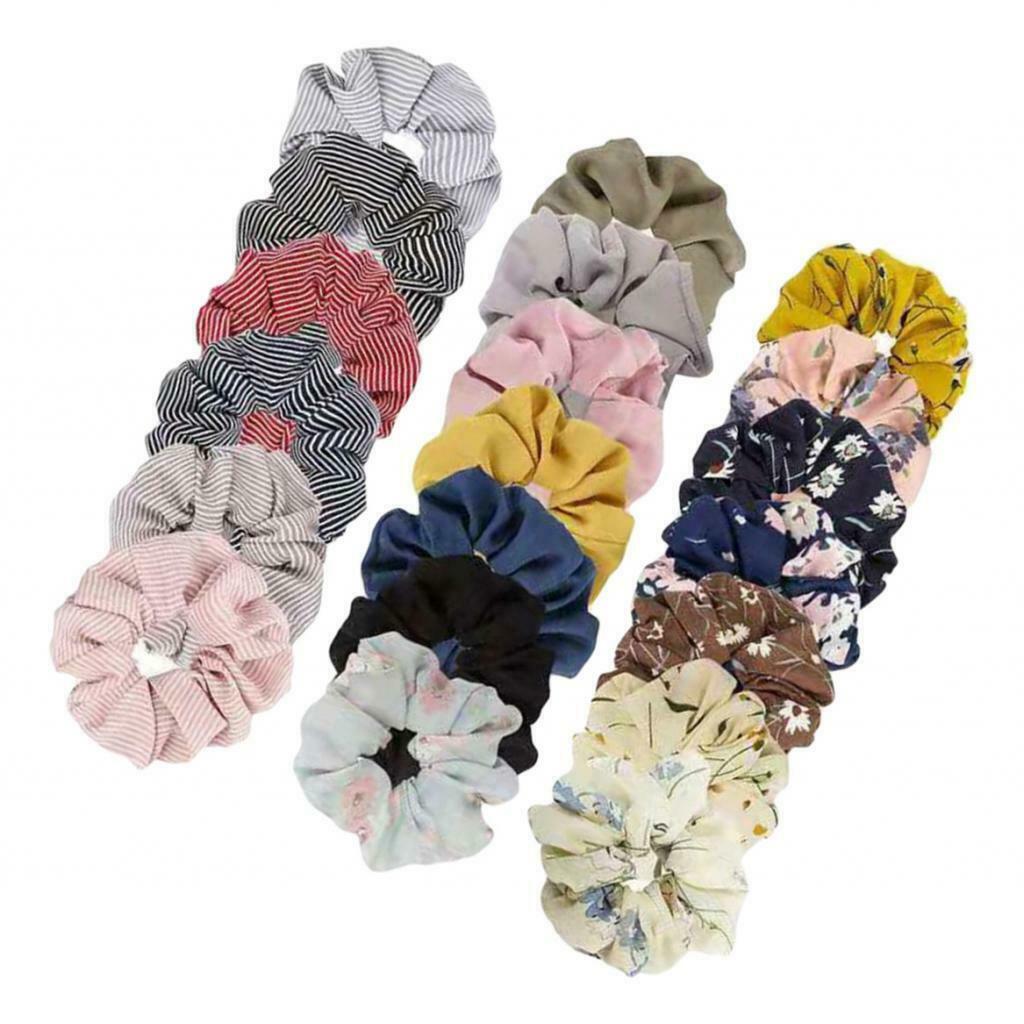 20pack Women Floral Hair Scrunchies Mixed Color Rubber Hair Band Hair Ties