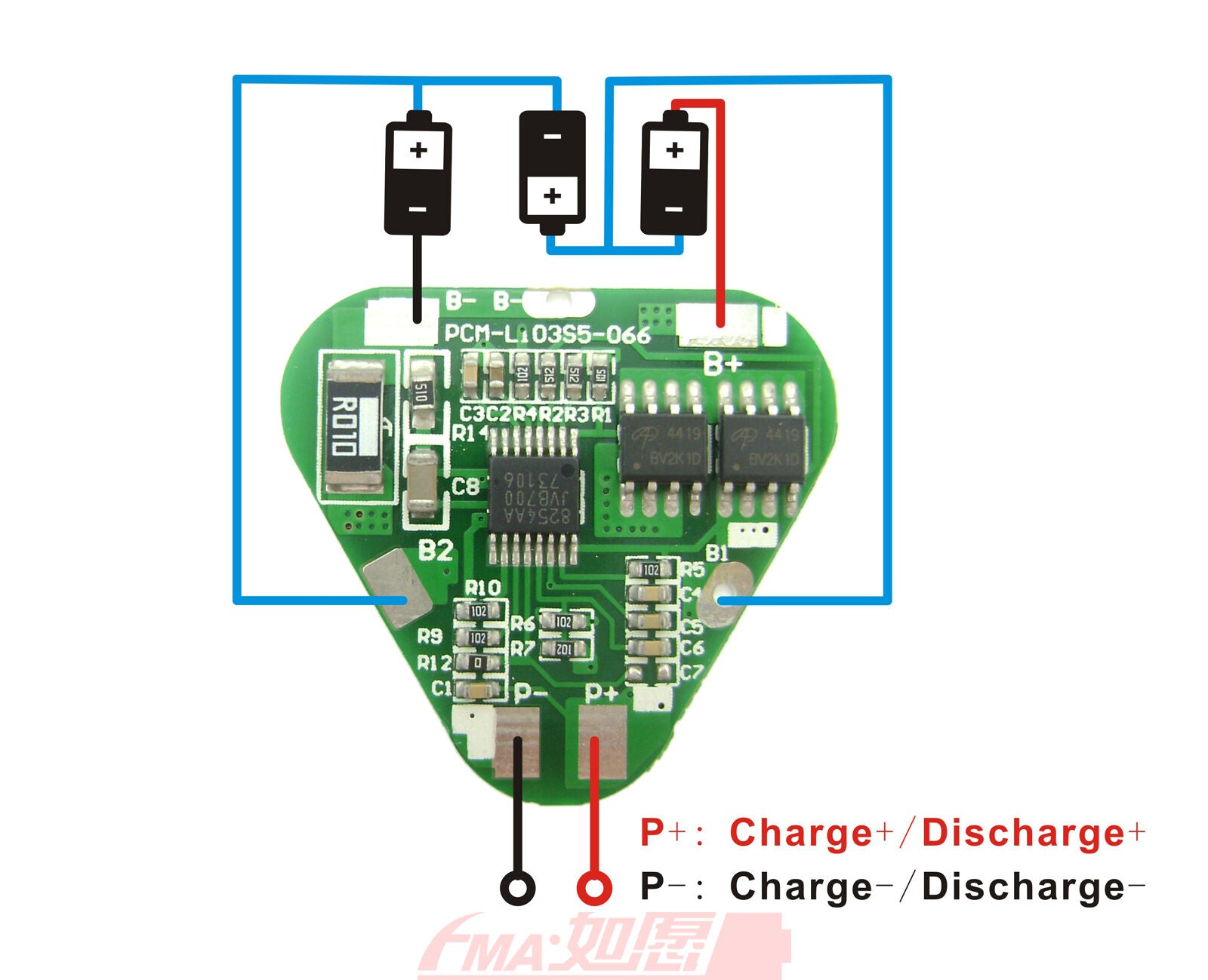 One 10.8V 11.1V Li-ion 18650 18500 Battery PCM Protection Circuit Module SM066