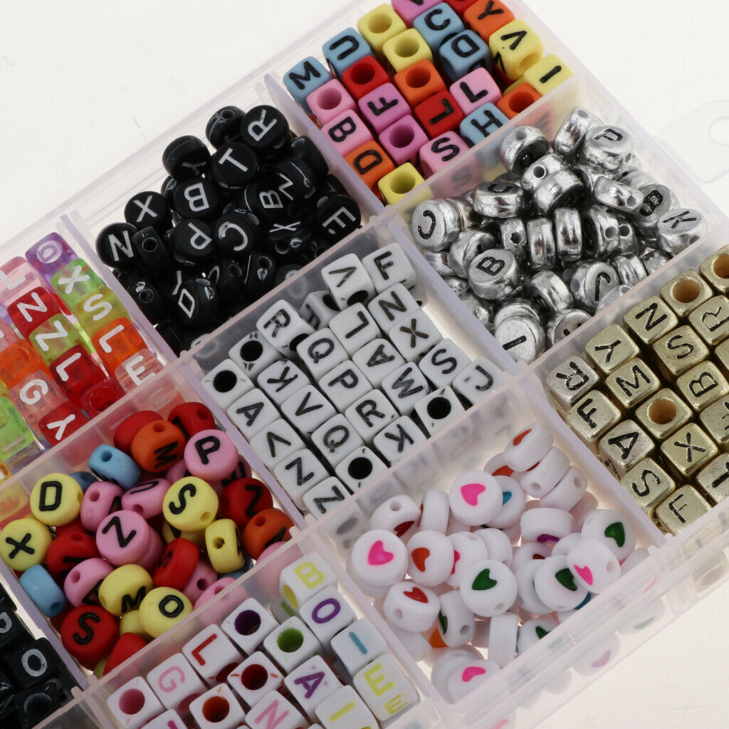 1100Pcs Mixed Color Alphabet A-Z Cube/ Round Beads for Jewelry Making DIY