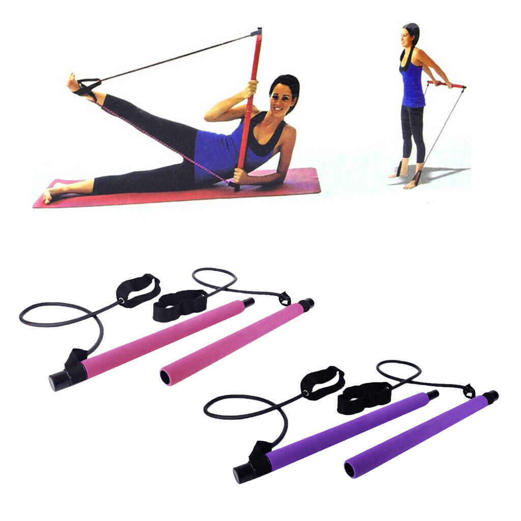 Pilates Bar Kit Gym Resistance Band Stick Arms Thigh Toner Master Abs Booty