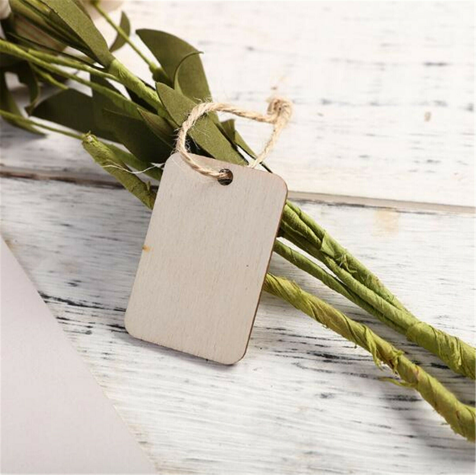 50PC Personalised 52x35mm Square Wood Piece Hanging Pendant Decoration with Cord