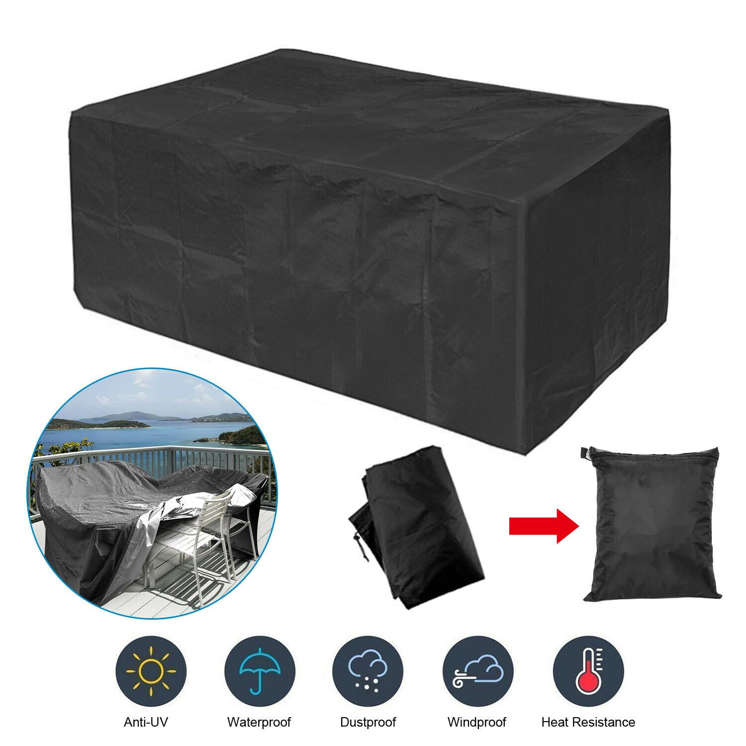 Waterproof Garden Patio Furniture Cover Rectangular Outdoor Rattan Table Cover