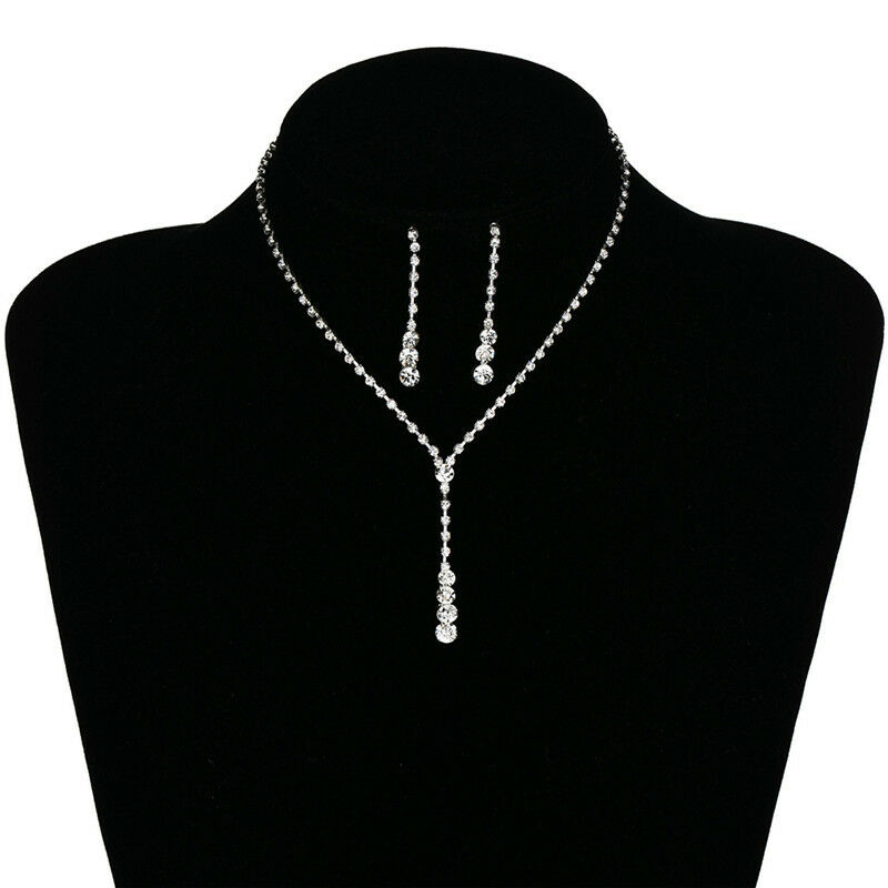 1Set Wedding Bridal Rhinestone Crystal Necklace Drop Earrings New Jewelry H Rf