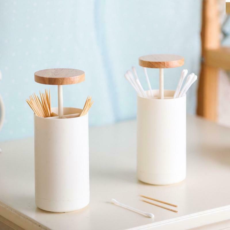 Push-type Toothpick Dispenser Holder White Plastic Press Cotton Swab Holder Box