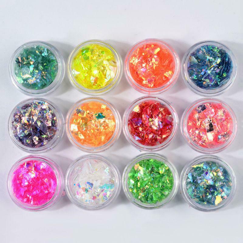 12 box/set Manicure Shell Cellophane Colorful Candy Aurora Papers Hard Epoxy
