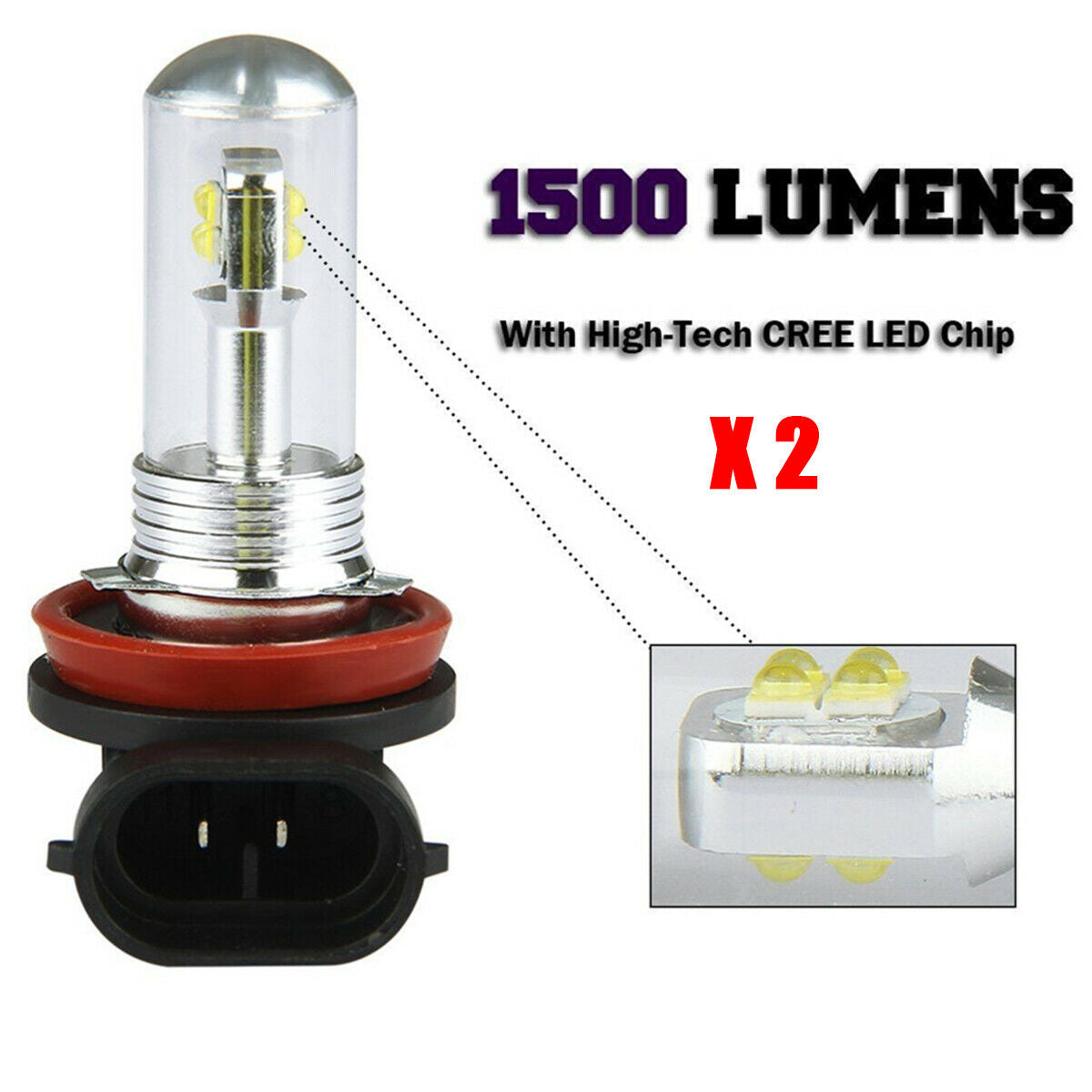2PCS H8 H11 High Power CREE LED Fog Driving Light Lamp Bulb 6000K 80W DC12-24V