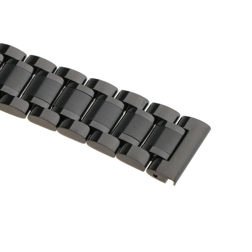 Men's Stainless Steel Watch Band Strap Bracelet Double Clasp Black 20mm