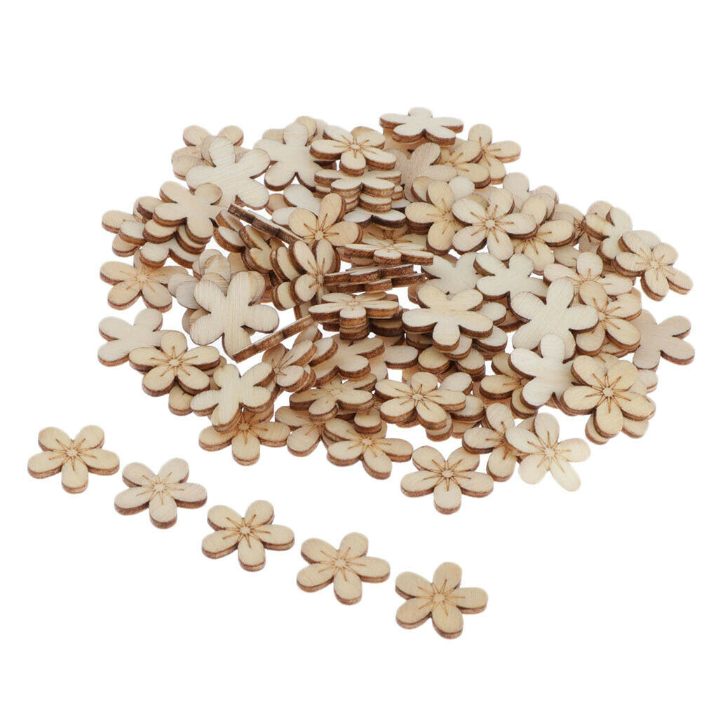 100 Pcs Empty Flower Wood Ornaments Craft DIY Festival Party Decor