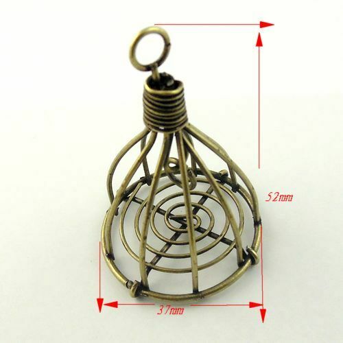 Lot of (x2) Antiqued Bronze Iron Metal Netting Bird Cage Pendant 52x37x37mm