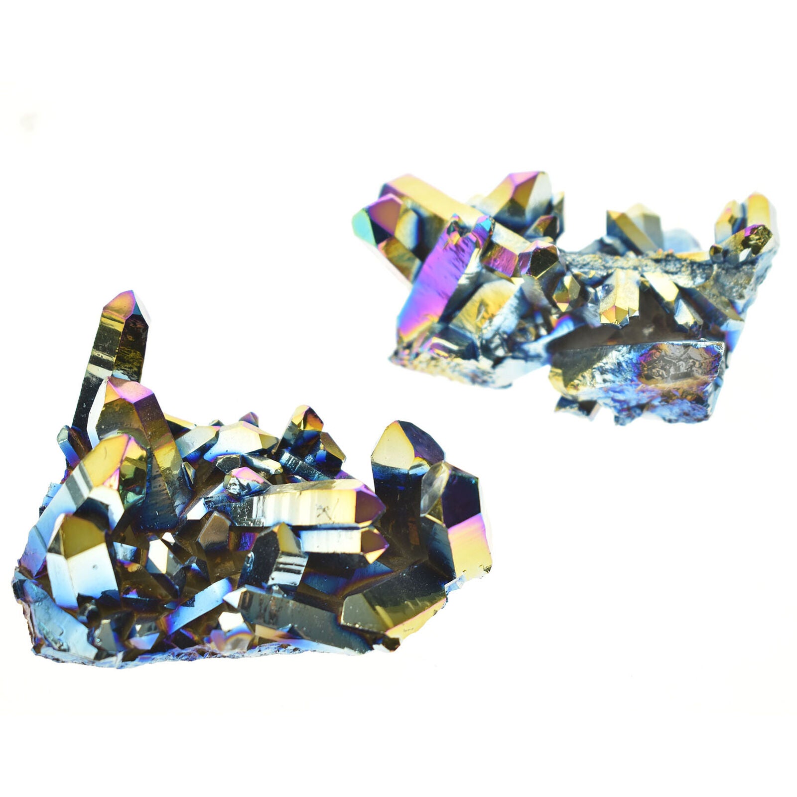 Natural Rainbow Aura Titanium Quartz Crystal Cluster Specimen Healing Stone