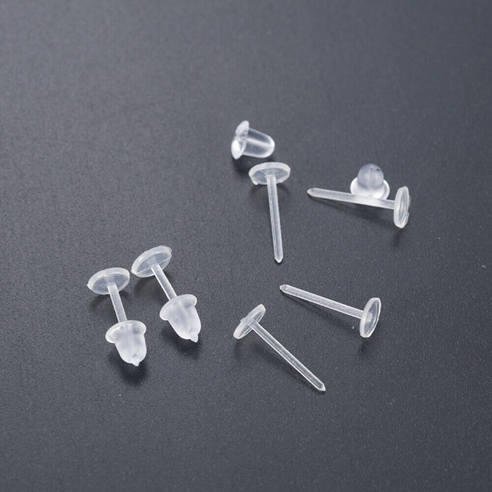 50 Pcs Clear Plastic Stem Anti-Allergy Ear Stud Earring Replacement Ear Plug DIY