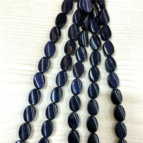 1 Strand/13Pcs 16x11x5mm Blue Sand Stone Oval Spacer Loose Beads DIY HH631