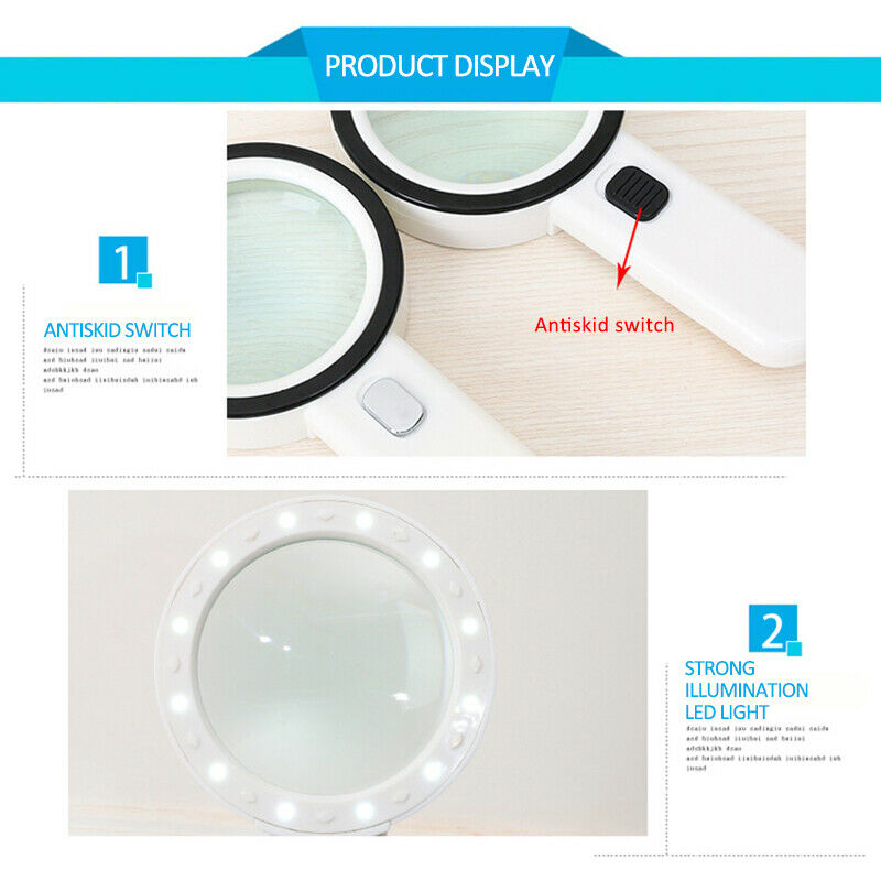30X 12 LED magnifying glass with lighted magnifying glass, suitable for old LIN