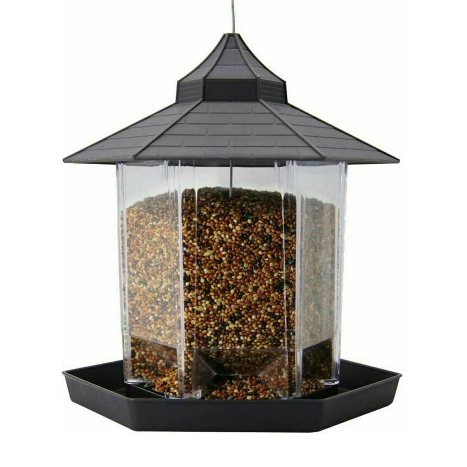 Bird Feeder Hexagon Shaped with Roof Hanging Bird Feeder Garden Yard Decor