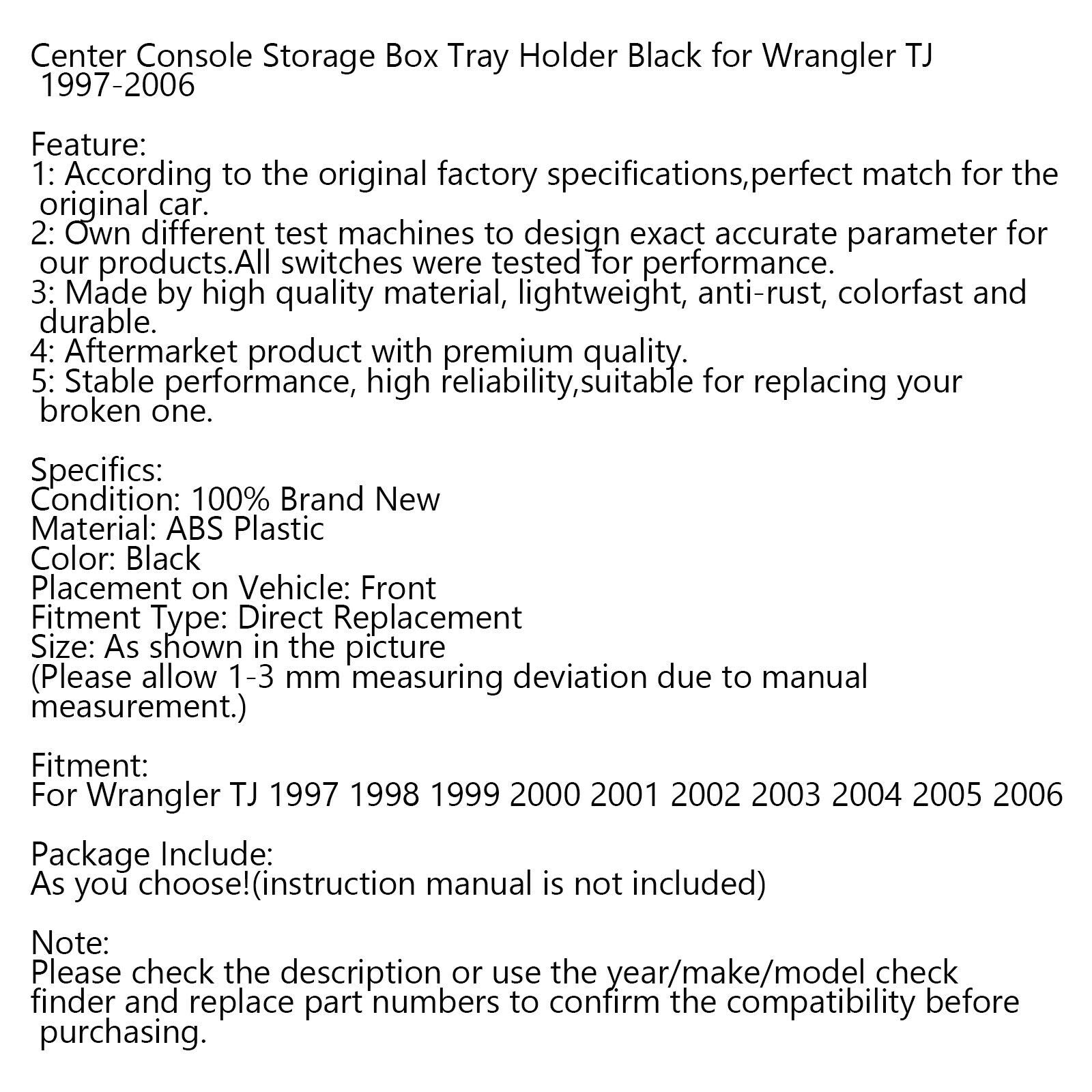 Center Console Storage Box Tray Holder Black Fit For Wrangler TJ 1997-2006 CN