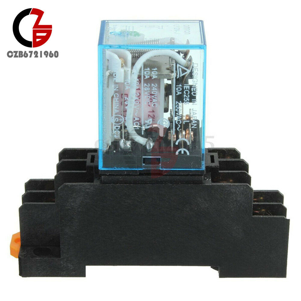 DC 12V Coil Power Relay LY2NJ 8 Pin HH62P-L JQX-13F10A 250V AC with Socket Base