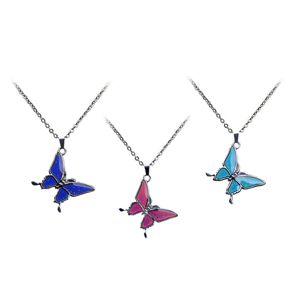 3x Color-changing Mood Necklace Butterfly Pendant Women Banquet Jewelry