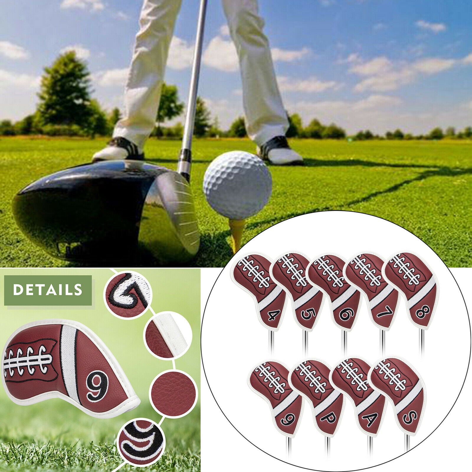 9PCS Golf Club Covers for Iron Headcovers 4 5 6 7 8 9 P A S Protector Guard