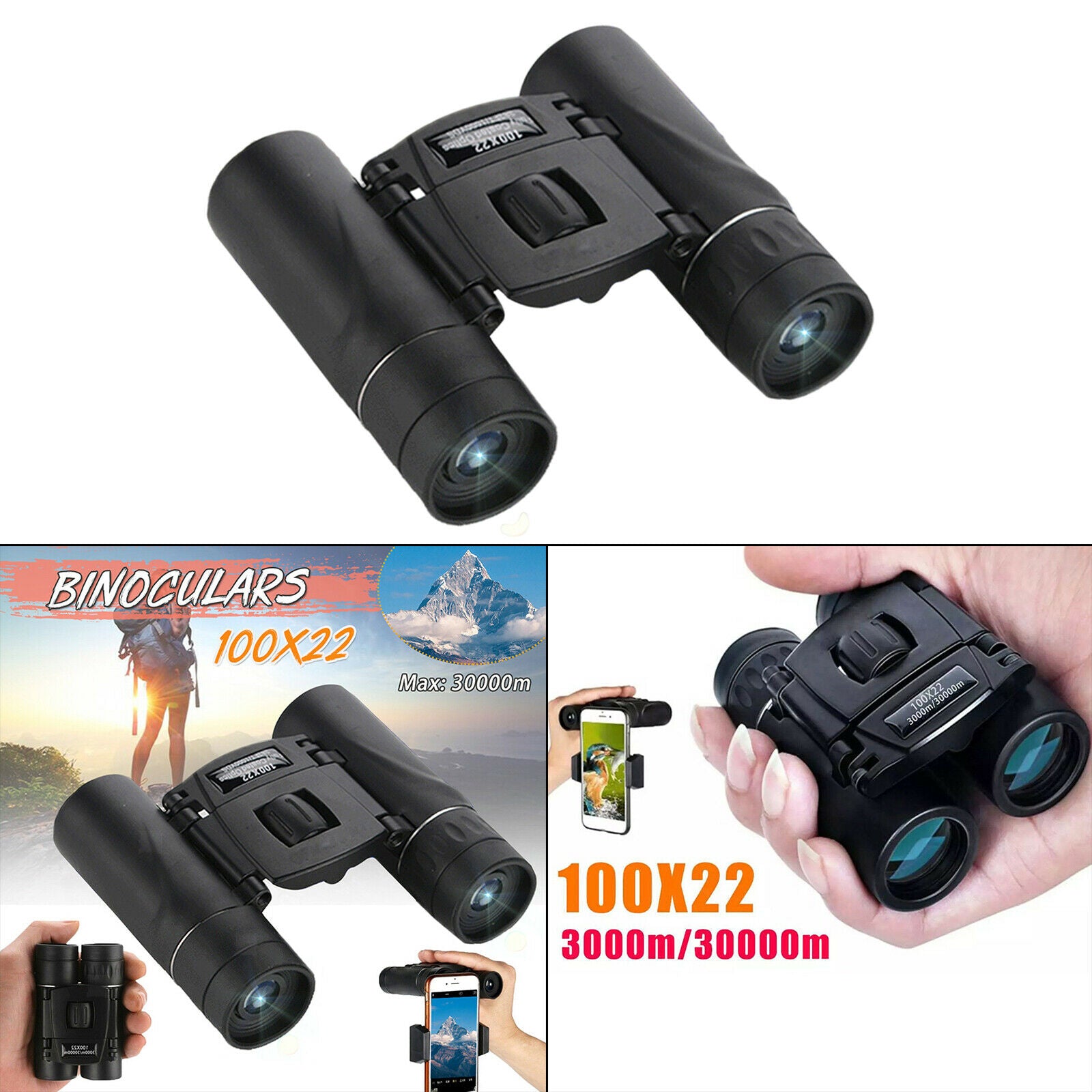 100x22 Compact Binoculars BAK4 Prism HD Phone Telescope Adults Kids Outdoor