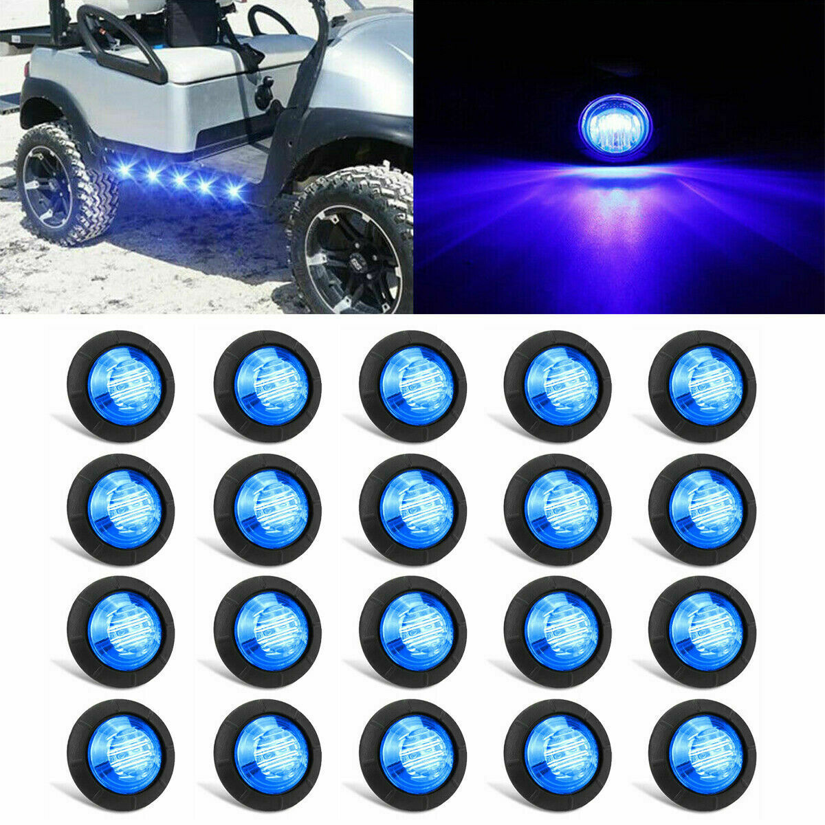 20X 3/4" Round Blue LED Side Marker Clearance Bullet Lights for Truck Trailer