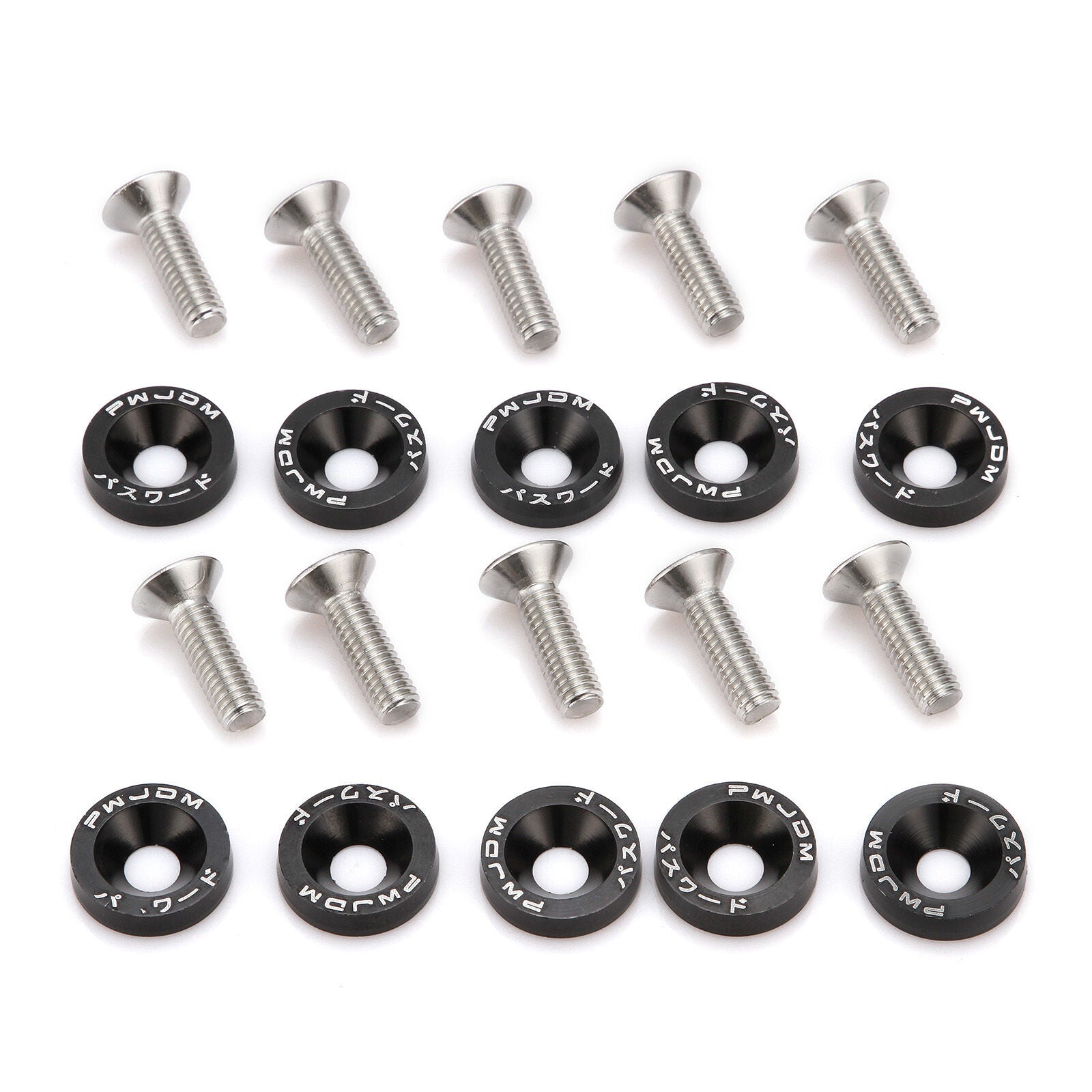 Black 10Pcs M6 Aluminum Bolts Engine Fender Bumper Washer Bay Dress Up Screw