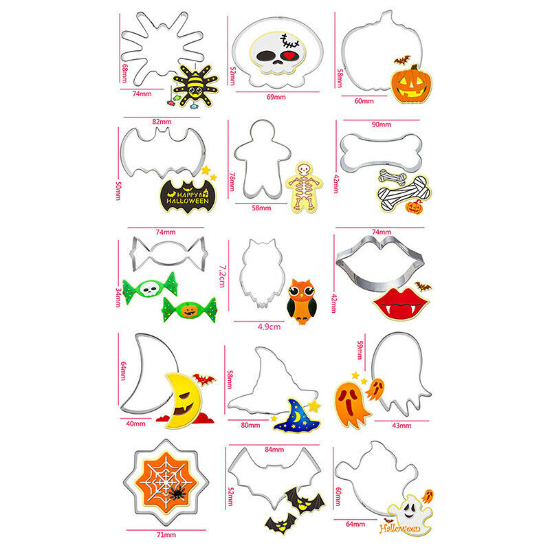 10pcs Stainless Steel Halloween Cookie Cutter Set Hand Press Mould Tools Kitc KX