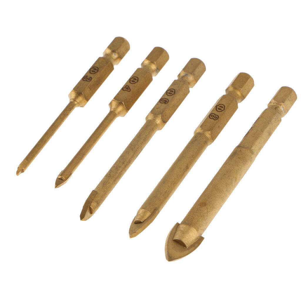 5Pcs 3/4/6/8/10mm Tip Drill Bits Kit for Marble Ceramic Tile Glass Mirror