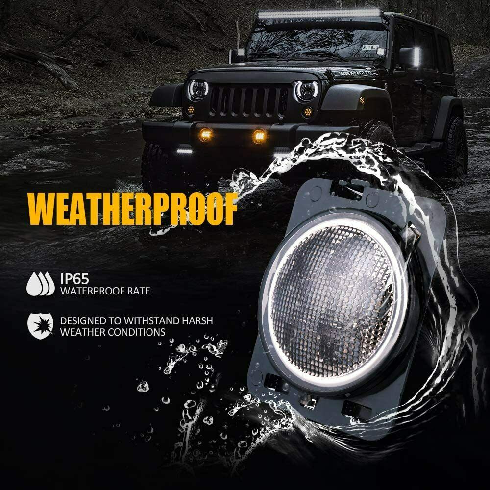 For 07-18 Jeep Wrangler JK Sport Front Fender LED Side Marker Lights Clear Lens
