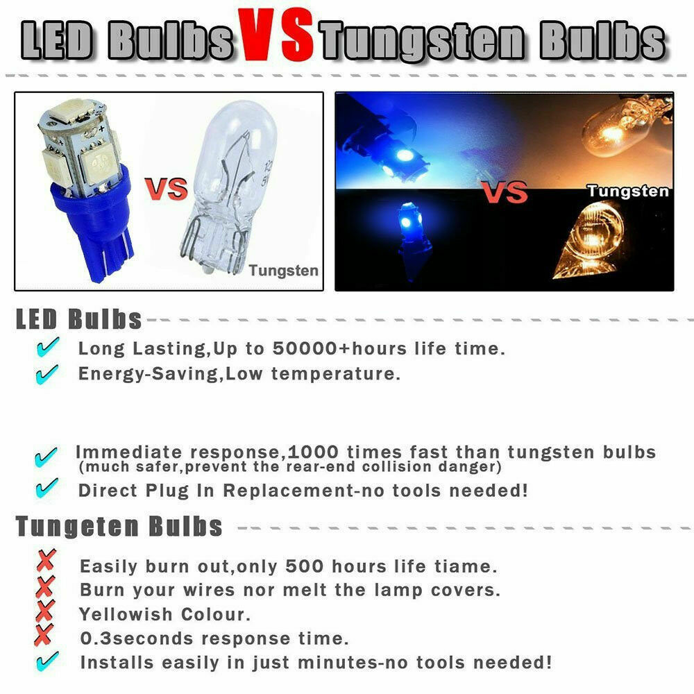 20x Ultra Blue T10 LED Bulbs Car Interior License Light 2825 192 194 5050 5 SMD